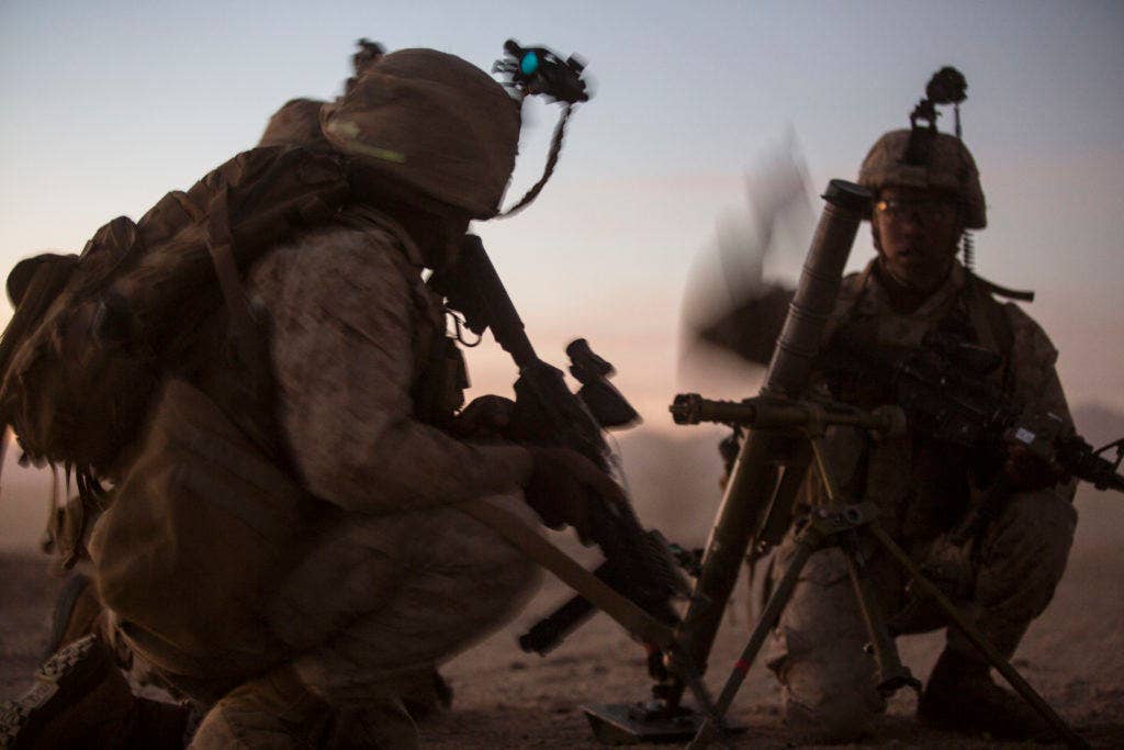 Since the mortars are moving with the maneuver element, they can see friendly forces and are often within yelling distance of the battlefield leadership. This allows them to shift fire as friendly troops advance and hit changing target priorities in real time. (Photo: U.S. Marine Corps Lance Cpl. Danny Gonzalez)