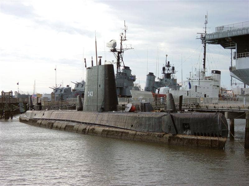 USS Clamagore SS-343 at Charleston, South Carolina November 24, 2003. This is the only surviving GUPPY III diesel-electric submarine in the world. (Photo from Wikimedia Commons)