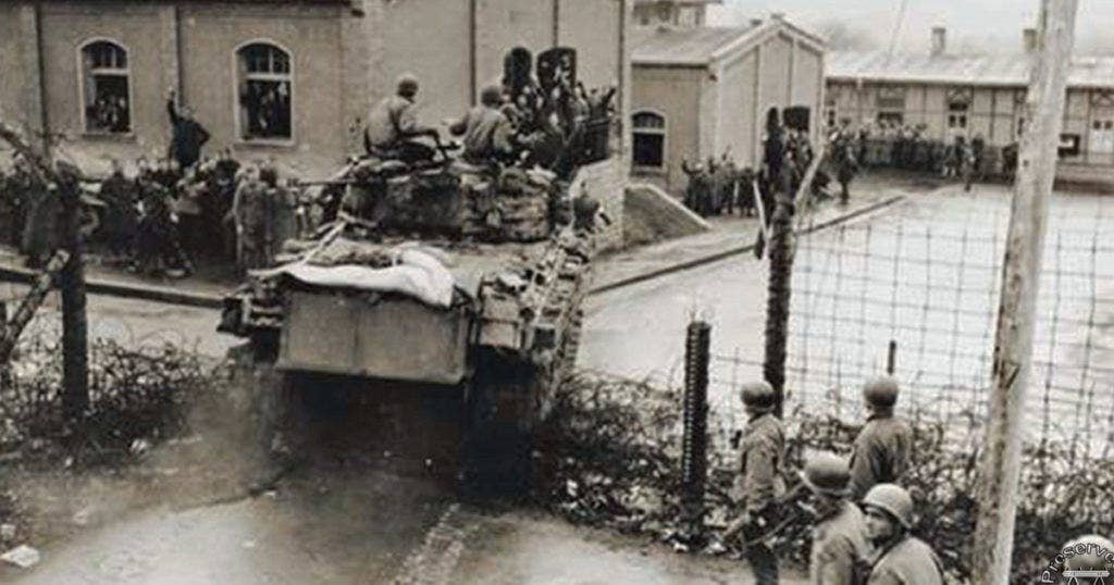 The 14th Armored, crashing through the gates of the POW camp near Hammelburg.