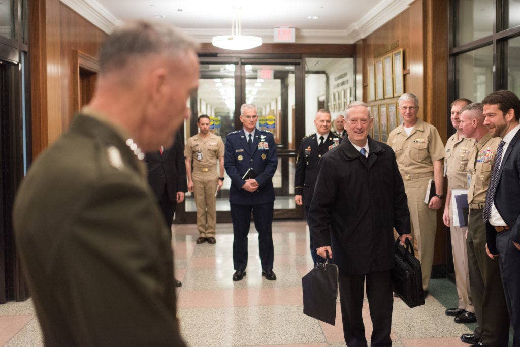 The 26th Secretary of Defense, James Mattis, arrives at the Pentagon on his first full day in the position in Arlington, VA, Jan. 21, 2017. DoD photo by D. Myles Cullen (released)
