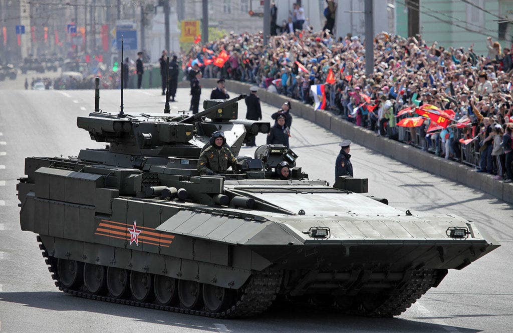 The T-15 Armata heavy infantry fighting vehicle. This baseline version has a 30mm cannon and four AT-14 missiles. (Photo from Wikimedia Commons)