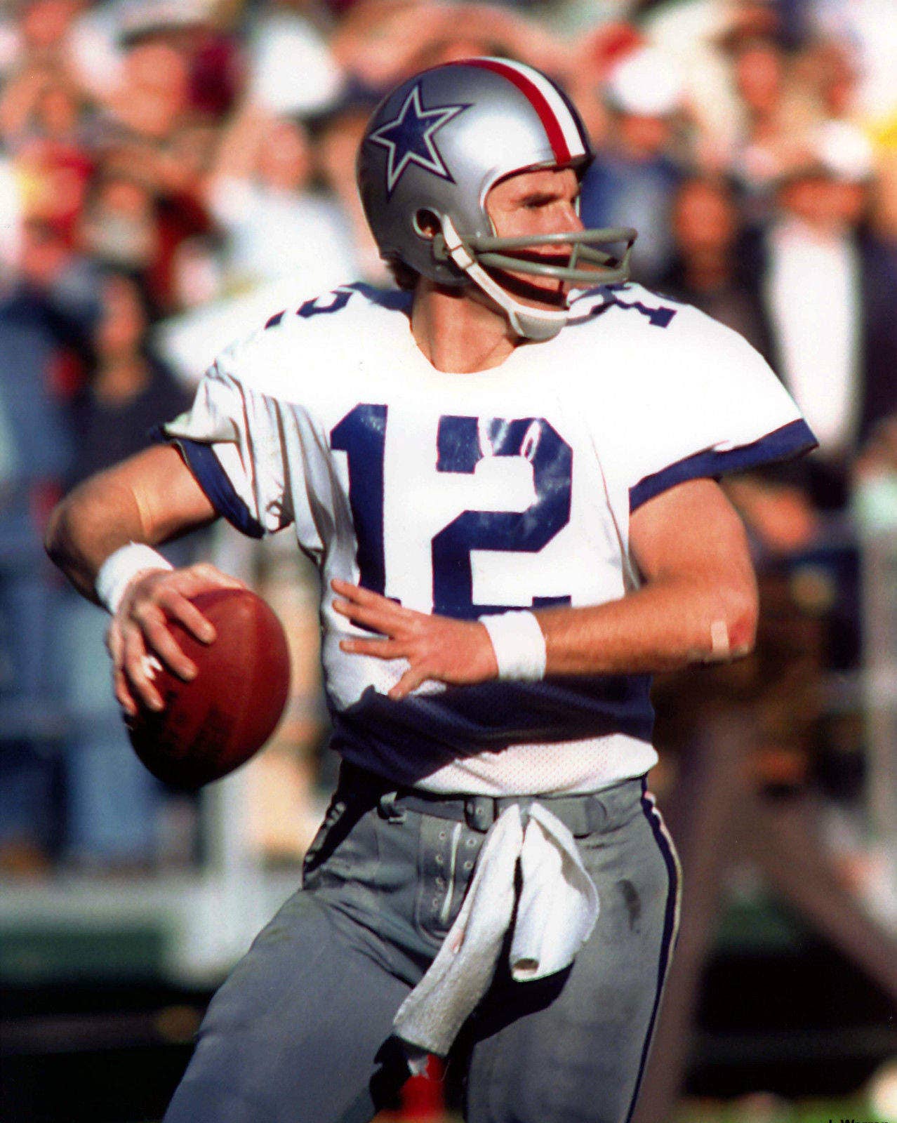 Dallas Cowboys Hall-of-Fame quarterback Roger Staubach, who threw 153 TDs in a career that began after service in the United States Navy. (Photo from Wikimedia Commons)