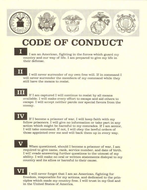 The United States Code of Conduct is memorized by service members to act as a touchstone and a guide if captured. (Department of Defense)