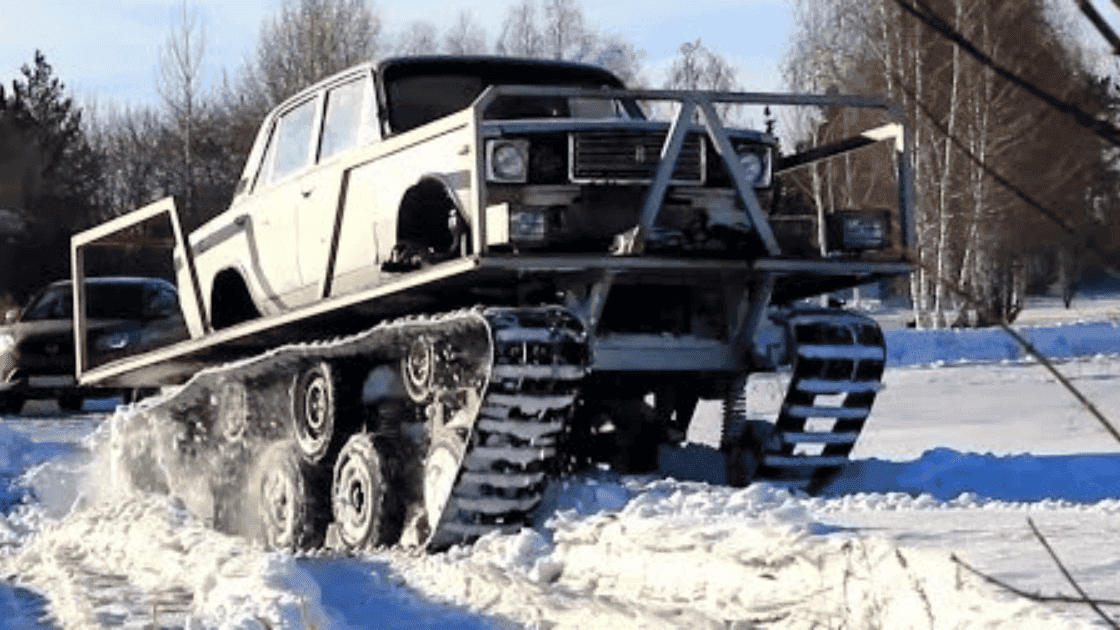 A Russian engineer tricked out his car with tank tread