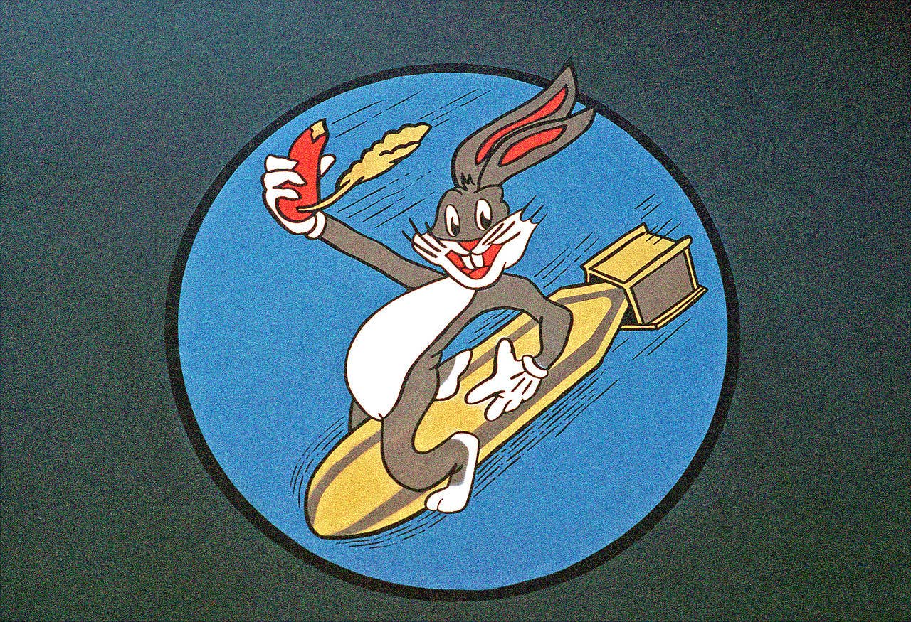 Nose art Hal Geer would have loved. Bugs Bunny nose art from an FB-111 with the 380th Bombardment Wing. In World War II, the 380th used B-24 Liberators, and Geer worked on a number of cartoons featuring the wascally wabbit. (USAF photo)