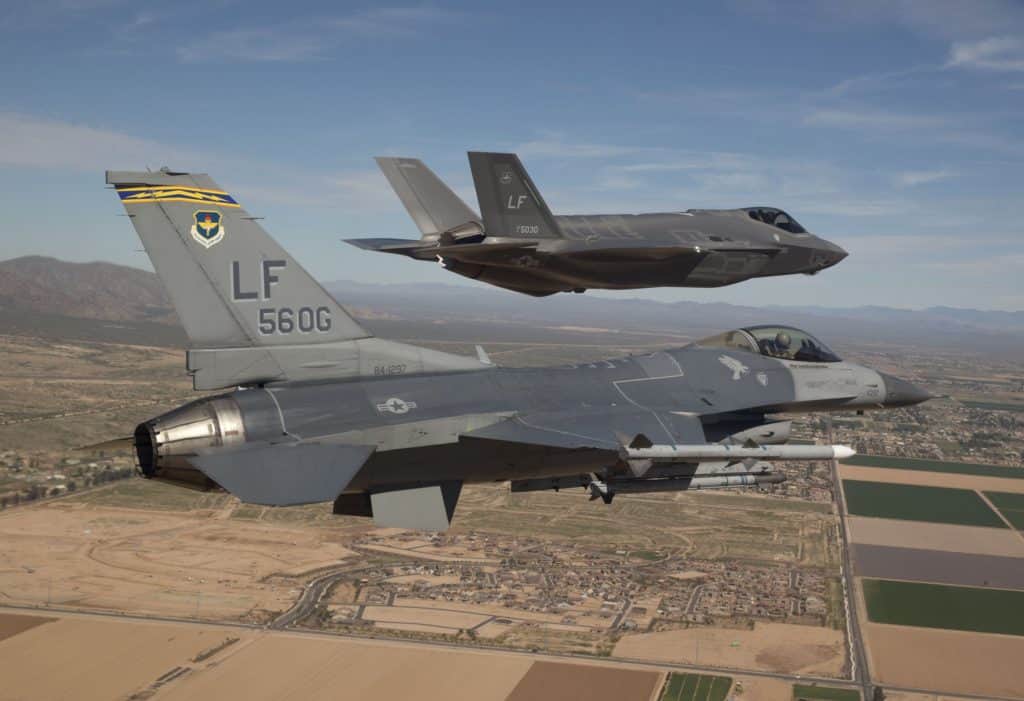 Even after the F-35 runs out of missiles, it can still pass valuable targeting data to legacy planes laden with bombs and missiles. | US Air Force by Jim Hazeltine