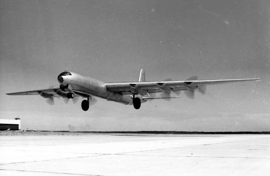 Convair XB-36 in flight. (U.S. Air Force photo)