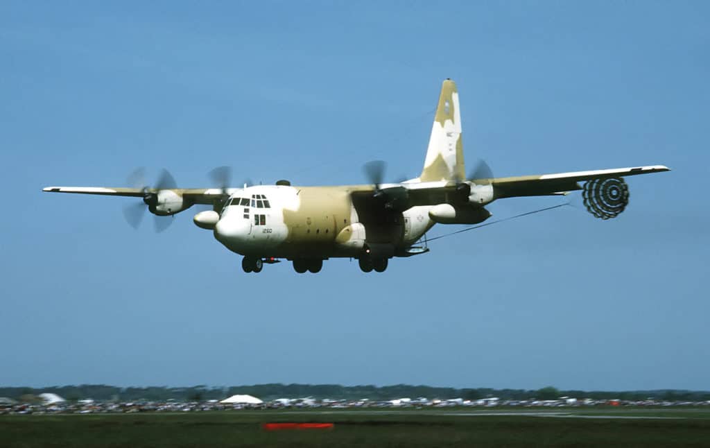 A C-130E at REF Mildenhall in 1984.