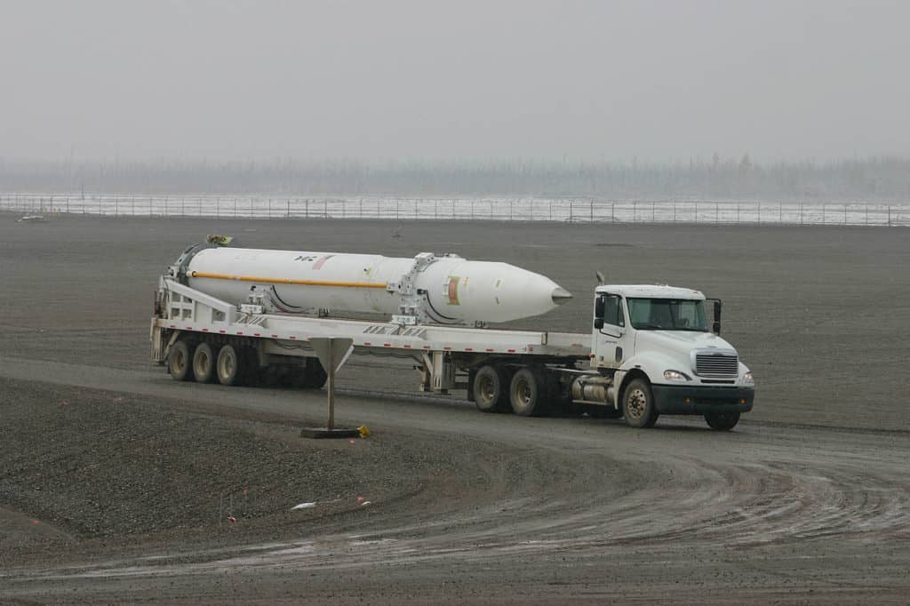 A Ground-Based Interceptor is transported to its silo. (Missile Defense Agency photo)