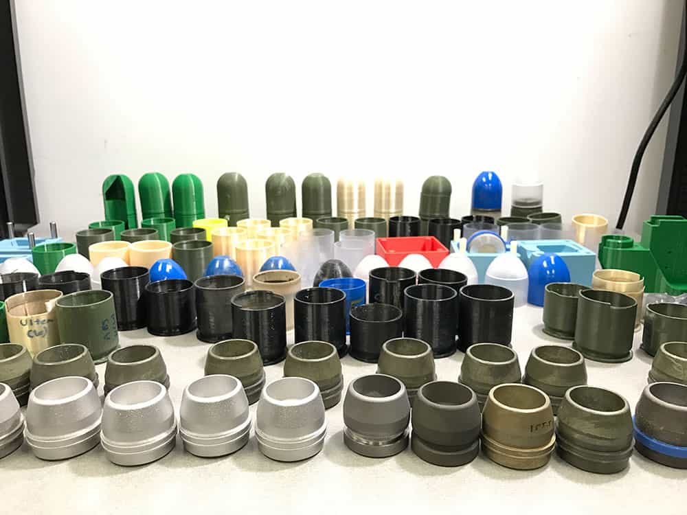 Grenade launcher practice rounds made using a variety of non-standard manufacturing techniques. (Photo: US Army)