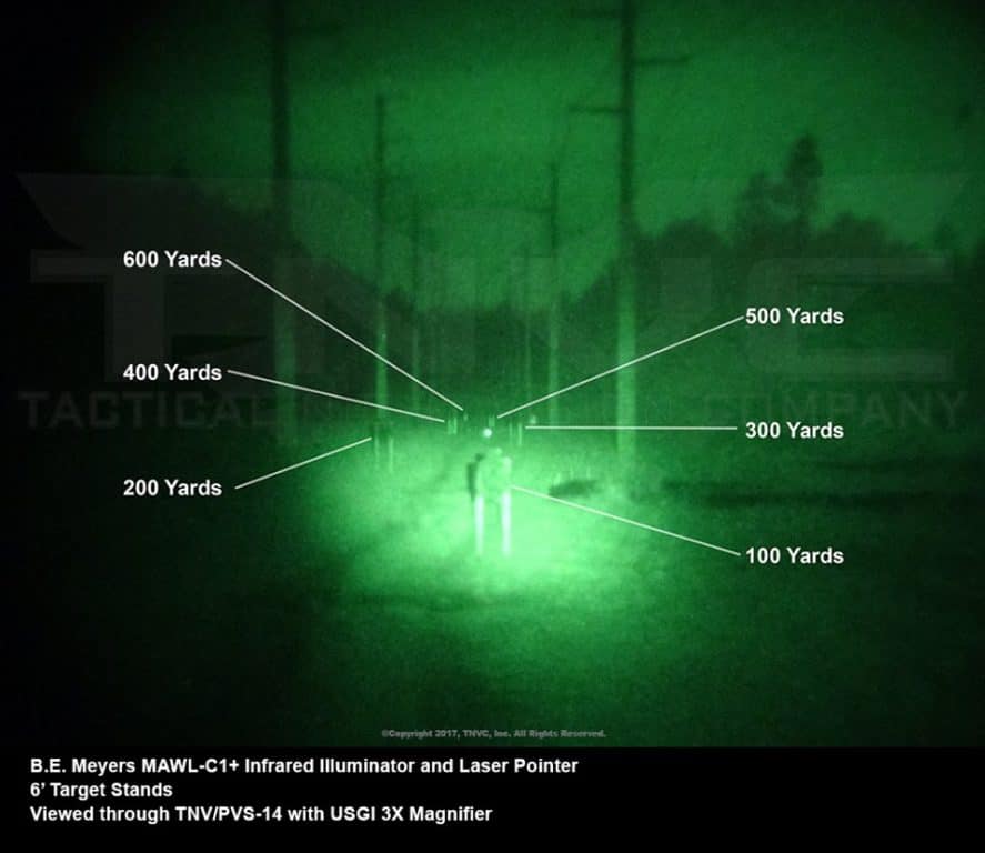 Here's a photo representation of what the MAWL-C1+ can do in using its IR pointer in low-light conditions. (Photo: BE Meyers)