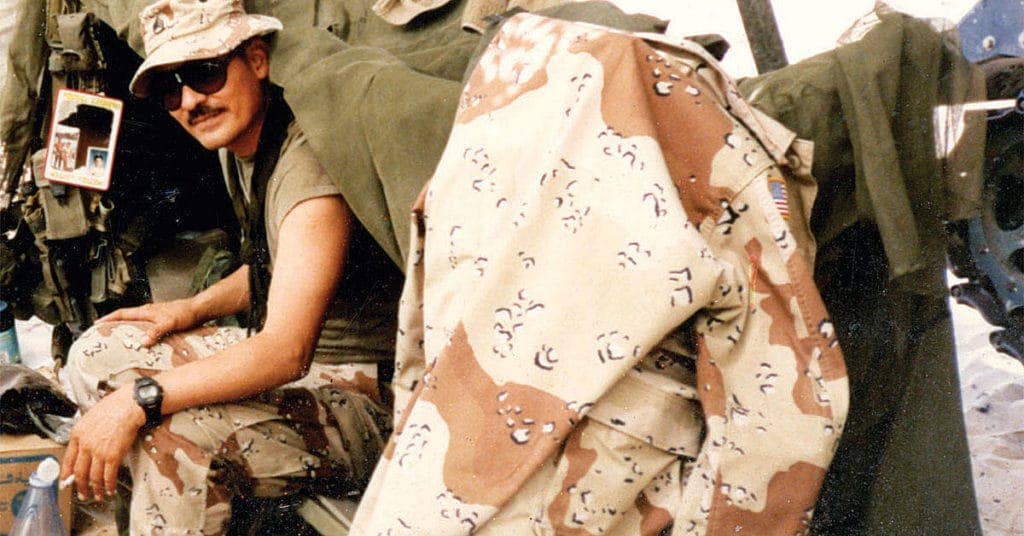 Daniel Cisneros enjoys breakfast in Saudi Arabia during Operation Desert Storm in 1990. (Photo courtesy of Daniel Cisneros via Flickr)