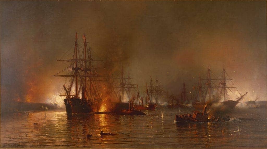 Vice Adm. David Farragut's naval attacks at New Orleans were facilitated with Marines at some of the guns. The attack eventually closed the important port to Confederate supplies. (Painting: Mauritz de Haas/Public Domain)