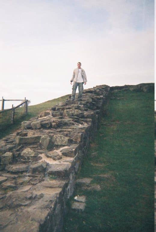 The author walking on Hadrian's Wall in Great Britain. (Photo courtesy Cam Rea)
