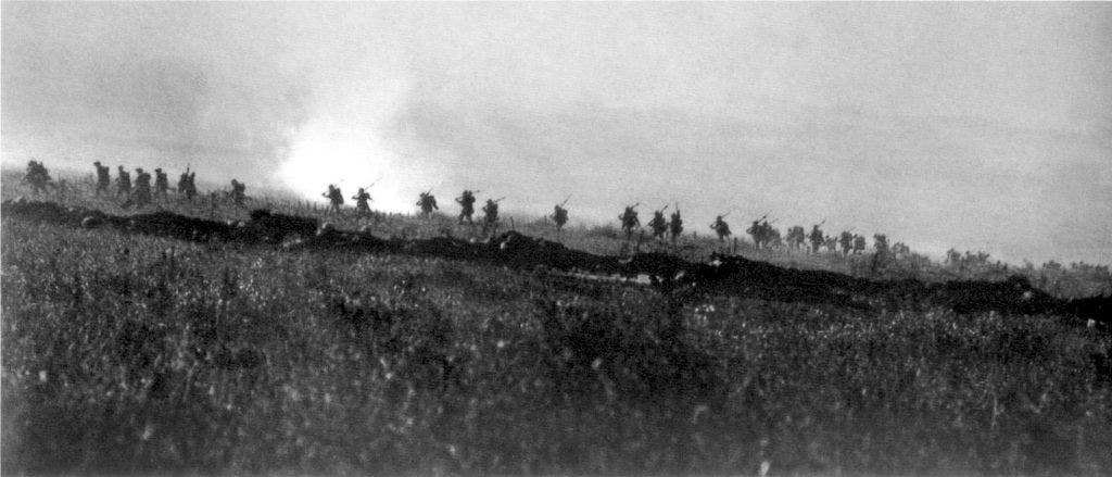 The Tyneside Irish Brigade advances in World War I during the Battle of the Somme in July 1916. (Photo: Imperial War Museum)