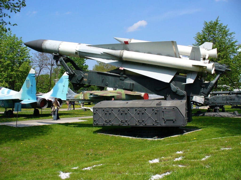 A SA-5 Gammon on its launcher. Was a similar missile the first kill for the Arrow? (Photo from Wikimedia Commons)