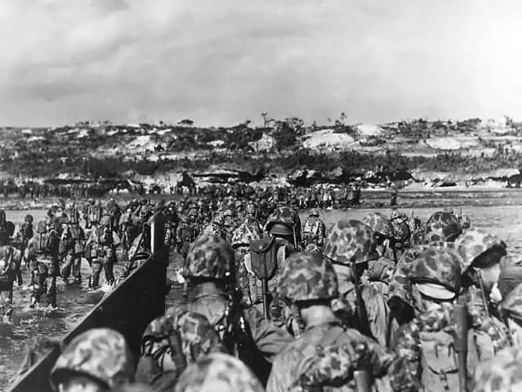 Marines of the US 10th Army in camouflage battle dress storm out of a landing craft to establish a beachhead, March 31, 1945 on Okinawa, largest of the Ryukyu (Loochoo) Islands, 375 miles from Japan. Back then, the visible light spectrum was the major concern in hiding troops and vehicles. (Photo: U.S. Department of Defense)
