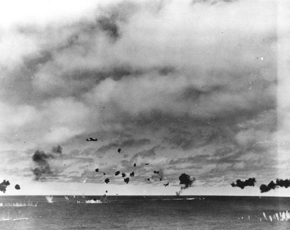 Japanese Type 97 B5N bombers attack the USS Yorktown during the Battle of Midway. (Photo: U.S. Navy)