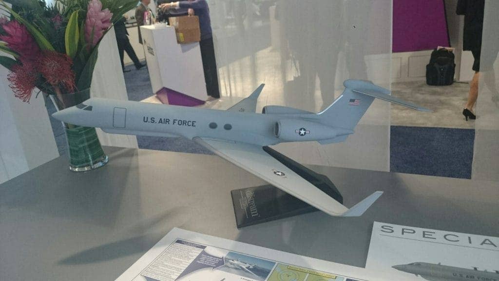 A model of a special-missions variant of the Gulfstream G550 for the USAF. (Photo by Harold Hutchison)