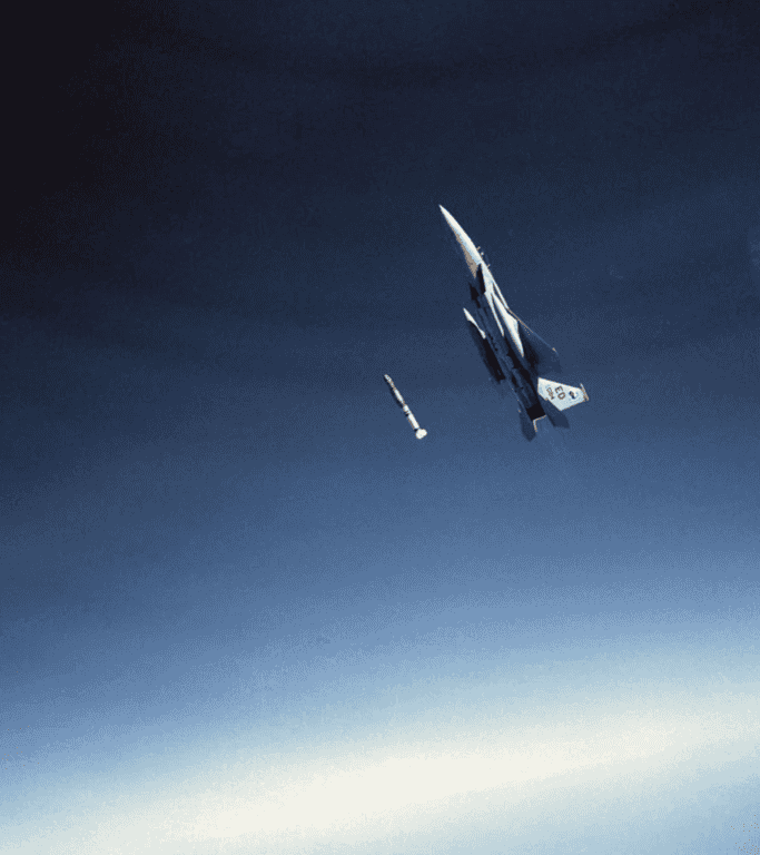 Maj. Wilbert 'Doug' Pearson successfully launched an anti-satellite, or ASAT, missile from a highly modified F-15A on Sept. 13, 1985 in the Pacific Missile Test Range. He scored a direct hit on the Solwind P78-1 satellite orbiting 340 miles above. (U.S. Air Force photo by Paul E. Reynolds)
