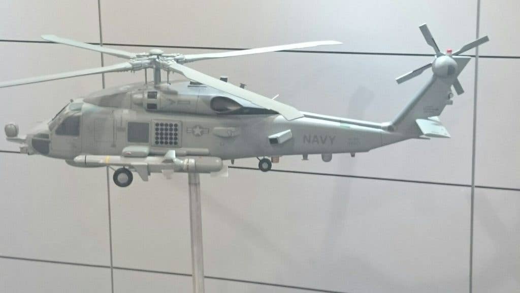 This model of a MH-60R Seahawk at SeaAirSpace Expo 2017 shows it carrying the NSM. (Photo by Harold Hutchison)