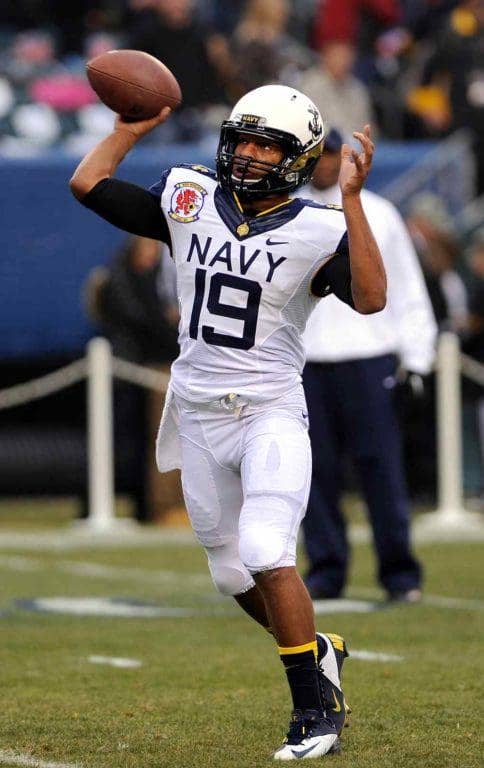 U.S. Naval Academy quarterback Keenan Reynolds was named most valuable player after throwing for 130 yards and a running the ball in for a touchdown in the Army Navy football game, 2012. (Department of Defense photo by Marv Lynchard)