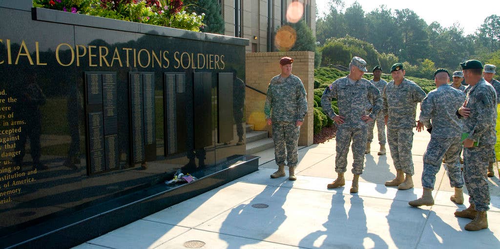 U.S. Special Operations Memorial Wall at Fort Bragg, North Carolina. (U.S. Army Photo by Sgt. Marcus Butler, USASOC Public Affairs)