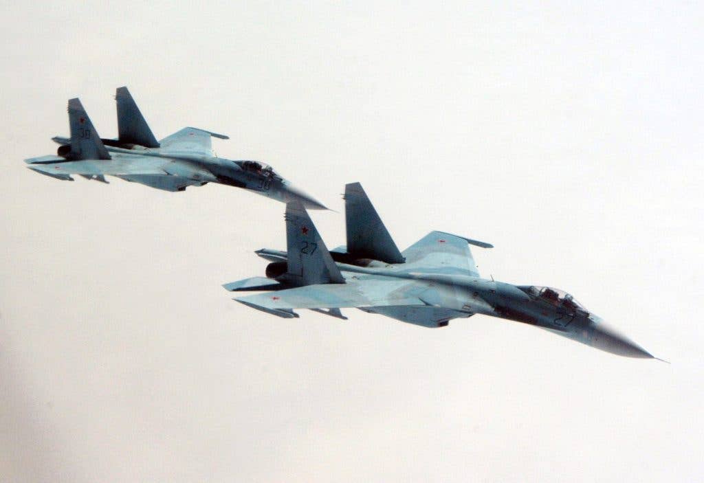 A pair of Russian Air Force Su-27 Flanker aircraft. (DOD photo)