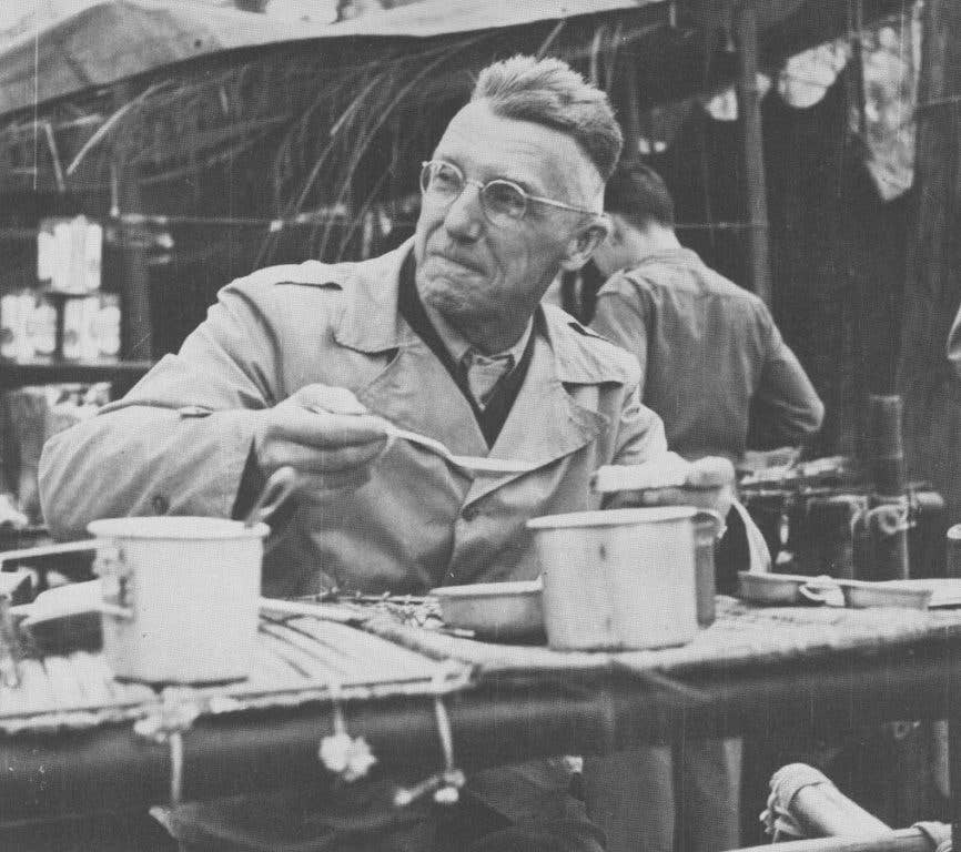 Army Lt. Gen. Joseph Stilwell eats C-rations as a Christmas meal in 1943 while not-at-all wishing that he had commanded the invasion of North Africa instead of that punk kid Dwight Eisenhower. (Photo: U.S. Army)