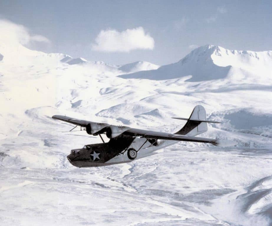 PBY-5A Catalina flying over the Aleutian Islands during World War II. (US Navy photo)