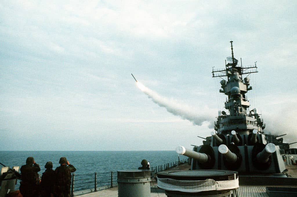 The USS Wisconsin fires a Tomahawk cruise missile during Desert Storm. (Photo: U.S. Navy)