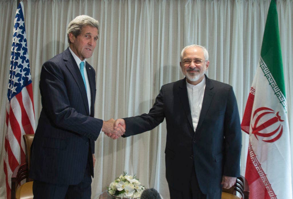 Secretary of State John Kerry meets with Iranian Foreign Minister Javad Zarif in Geneva. (Photo: U.S. Mission/Eric Bridiers)