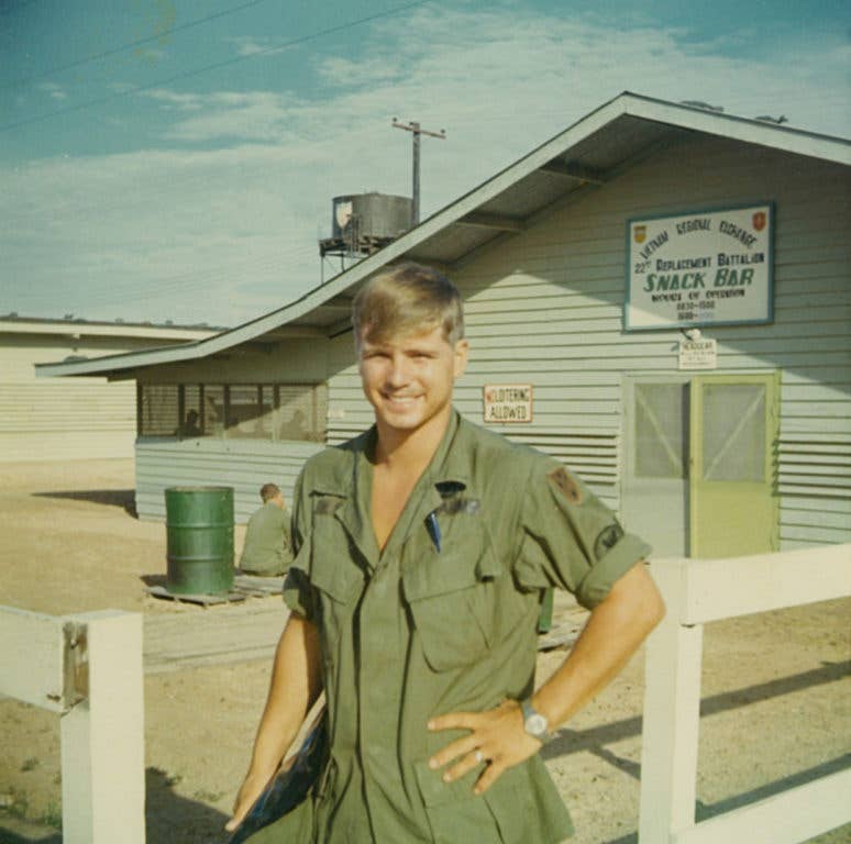 U.S. Army Pfc. James McCloughan, posing in front of the Vietnam Regional Exchange Snack Shop, 1969. (Photo courtesy of James McCloughan)