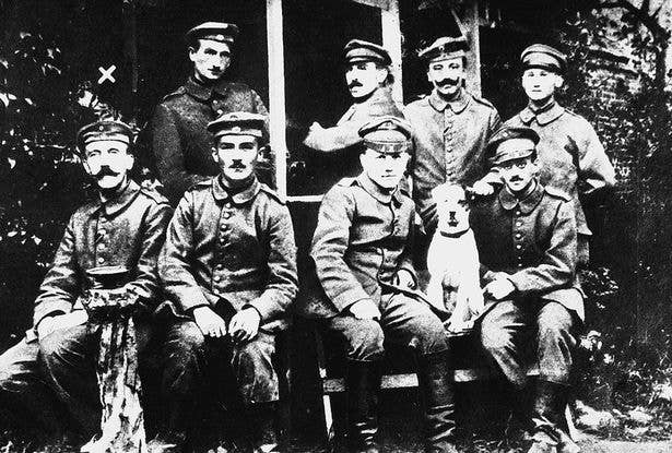Hitler, front row left, in 1917.