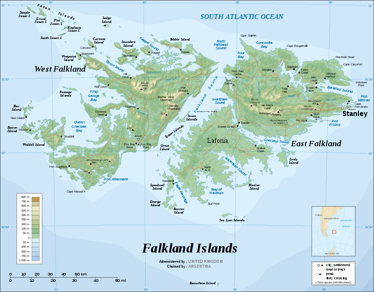Map of the Falkland Islands (Wikimedia Commons)