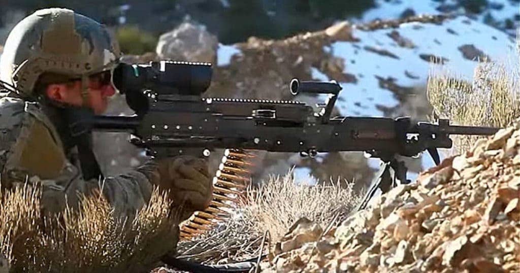 The General Dynamics Lightweight Medium Machine Gun chambered in .338 Norma Magnum has the reach and lethality of a .50 cal M2. (Photo from General Dynamics video screen grab)