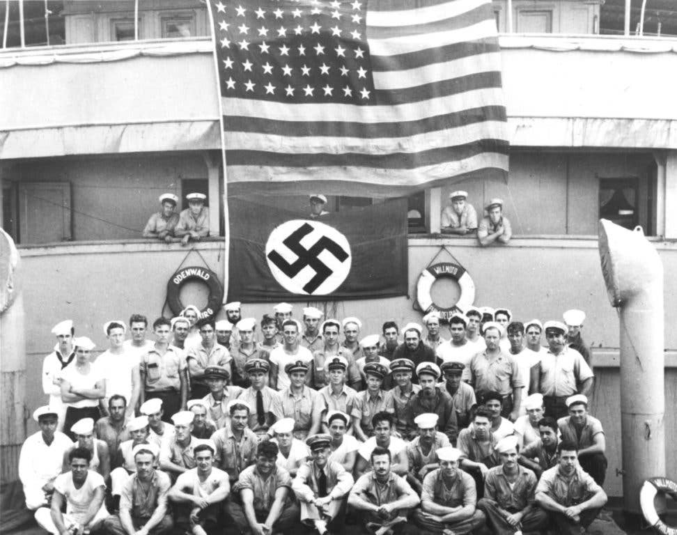 The Navy prize crew on board the Odenwald. Each of them received $3,000 in 1947. (US Navy photo)