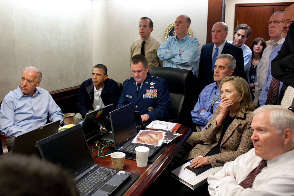 President Barack Obama receives an update on Operation Neptune Spear in the Situation Room