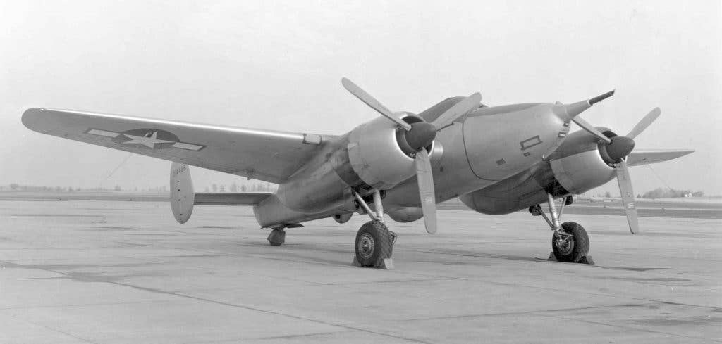 A parked XA-38, with the barrel of the T15E1 prominently visible. Makes the GAU-8 looks like a cute popgun doesn't it? (U.S. Air Force photo)