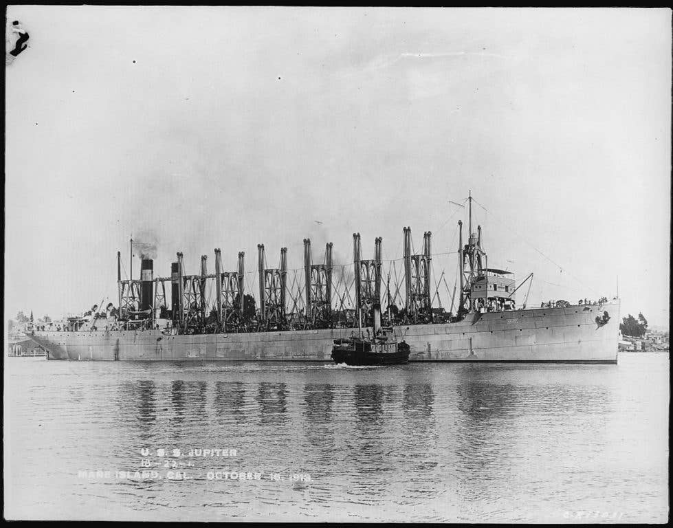 The USS Jupiter was a collier ship that carried coal for other American ships before being converted to America's first carrier, the USS Langley. (Photo: National Archives and Records Administration)