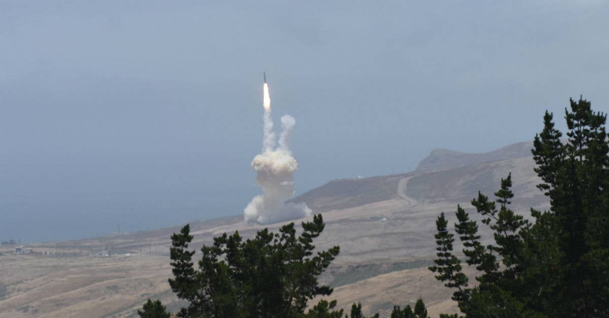 A long-range ground-based interceptor launches from Vandenberg Air Force Base, CA. DoD photo by Senior Airman Robert J. Volio