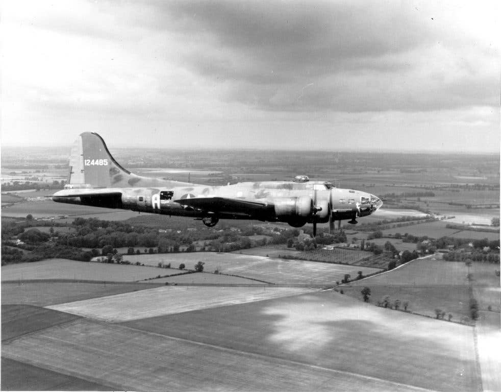 The Memphis Belle in the sky, June 1943. (USAF photo)