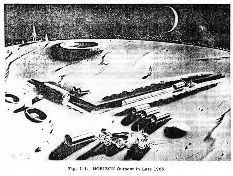 The proposed U.S. Army Moon base in 1965, near the end of construction. (Illustration: U.S. Army Project Horizon)