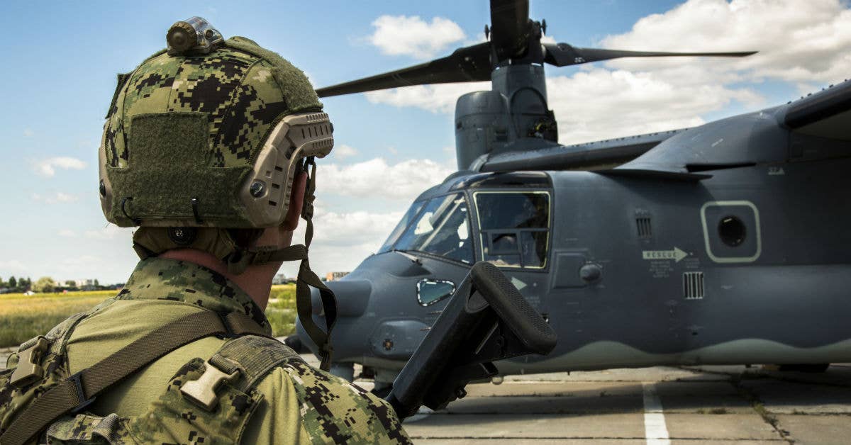 Ukrainian SOF prepare to board a U.S. CV-22 Osprey during exercise Sea Breeze 17. Army photo by Sgt. Jeffrey Lopez