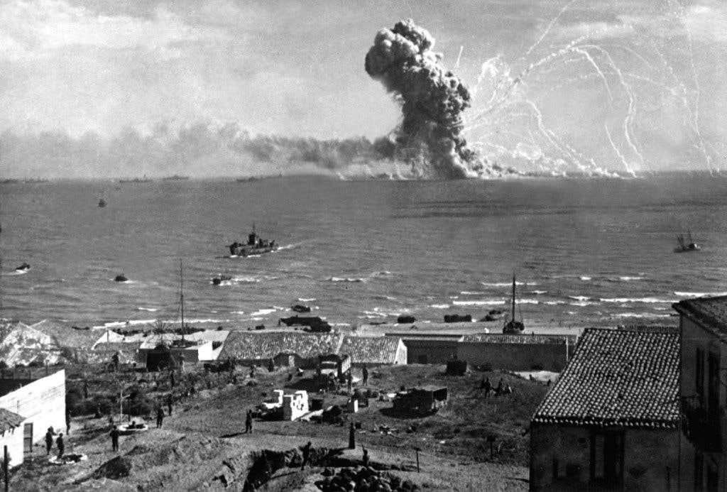 A U.S. ship is destroyed during the Invasion of North Africa. (Photo: U.S. Army Lt. Longini)
