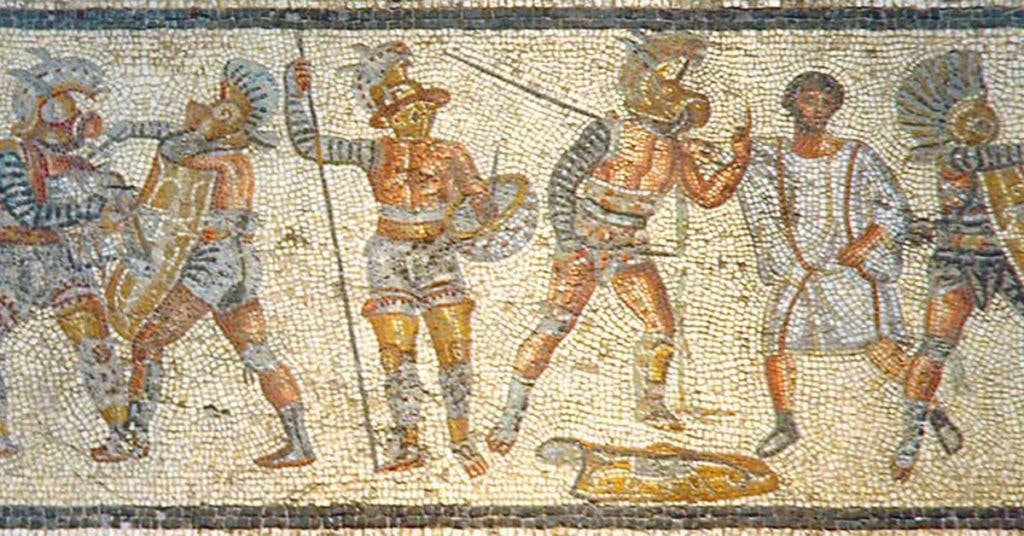 Gladiators from the Zliten mosaic.