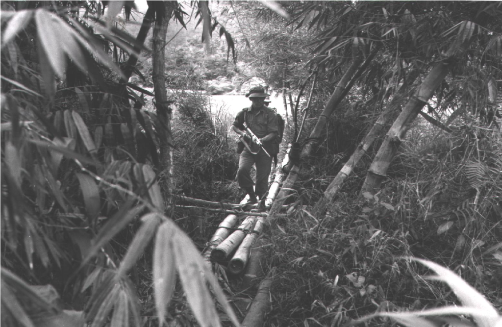 Gurkha troops patrolling the dense Borneo jungles circa 1965.
