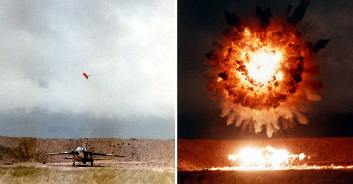 A UGM-109 Tomahawk missile detonates above a test target, 1986. Photo courtesy of US Navy.