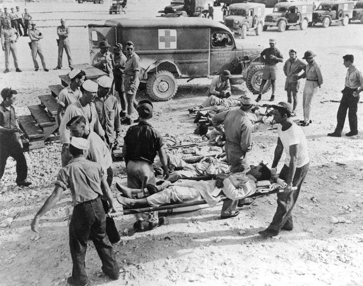 Survivors of the USS Indianpolis being treated in Guam (Photo US Navy)