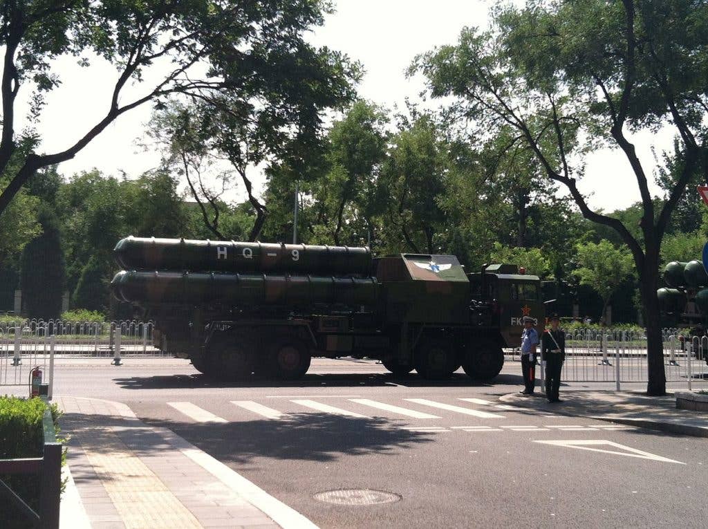 The HQ-9 active radar homing surface-to-air missile of the Chinese military, as seen after the military parade held in Beijing on September 3, 2015 to commemorate 70 years since the end of WWII. (Wikimedia Commons)